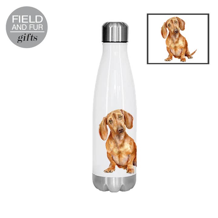 Insulated drinks bottle, Pip, Dachshund for wholesale by Field and Fur Gifts
