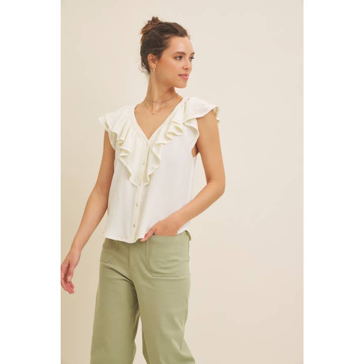 in february - Wholesale Blouse - Women's - RUFFLE BLOUSE TOP WITH BUTTON-DOWN FRONT AND CONTRAST STITCH12