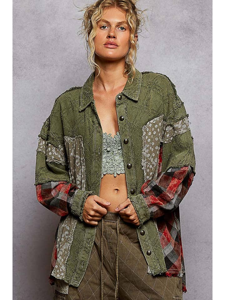 Pol Clothing - Wholesale Shirt Jacket/Shacket - Women's - Oversize long sleeve contrast button down shacket7