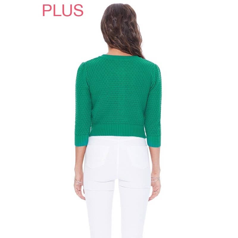 Mak - Vendita all'ingrosso Cardigan - Donna - Maglione cardigan plus size lavorato a maglia girocollo con maniche a 3/4 MK3514PL27