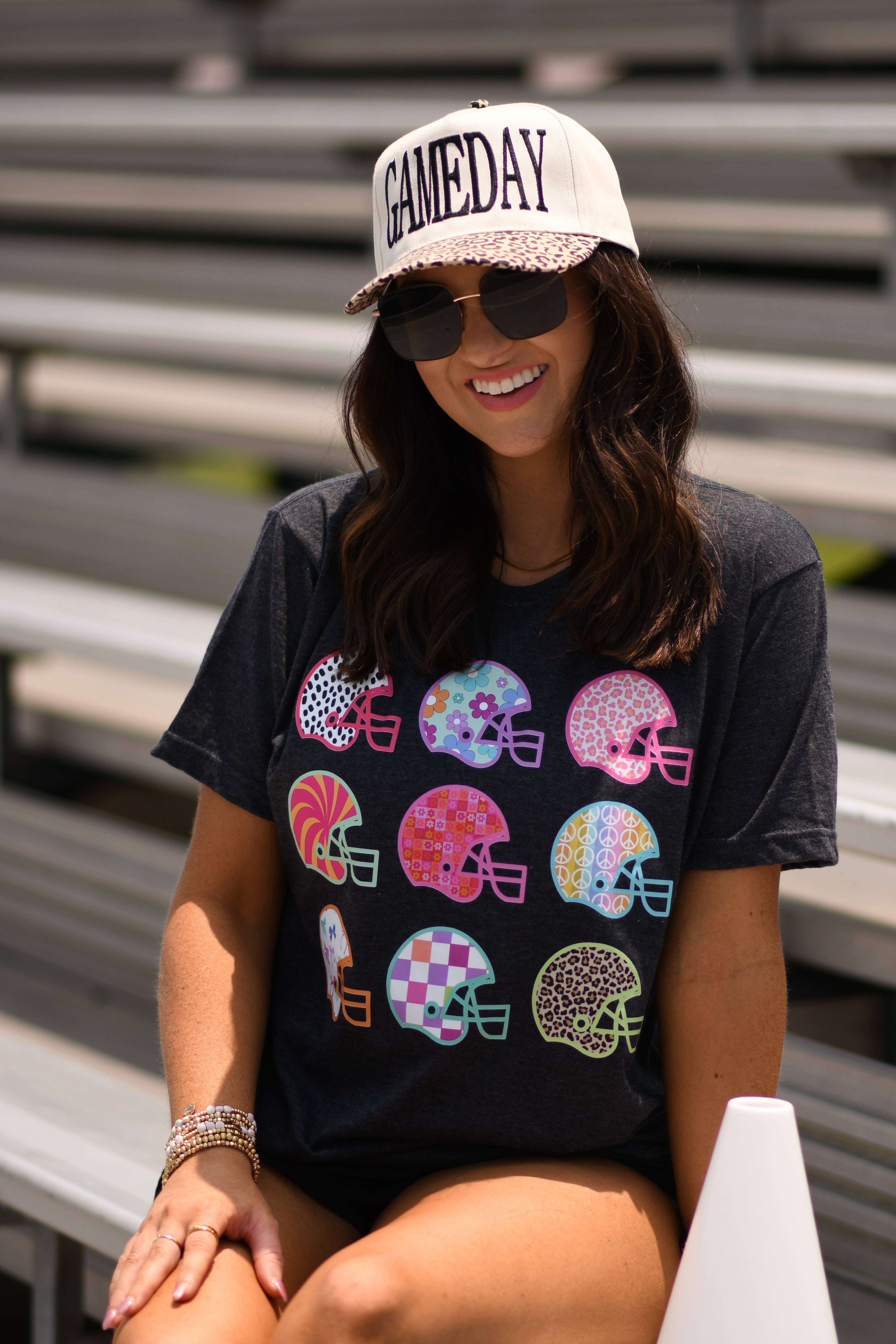 Heather Graphite Neon Funky Helmets Tee for wholesale on Faire
