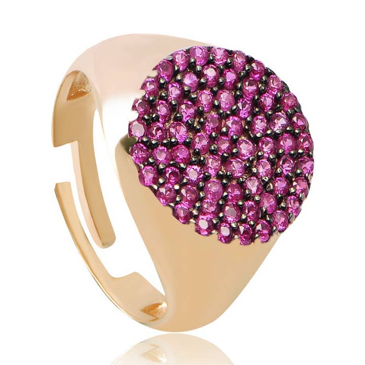 Anello rotondo in pietra rosa per la vendita all'ingrosso da parte di Glamie Jewelry