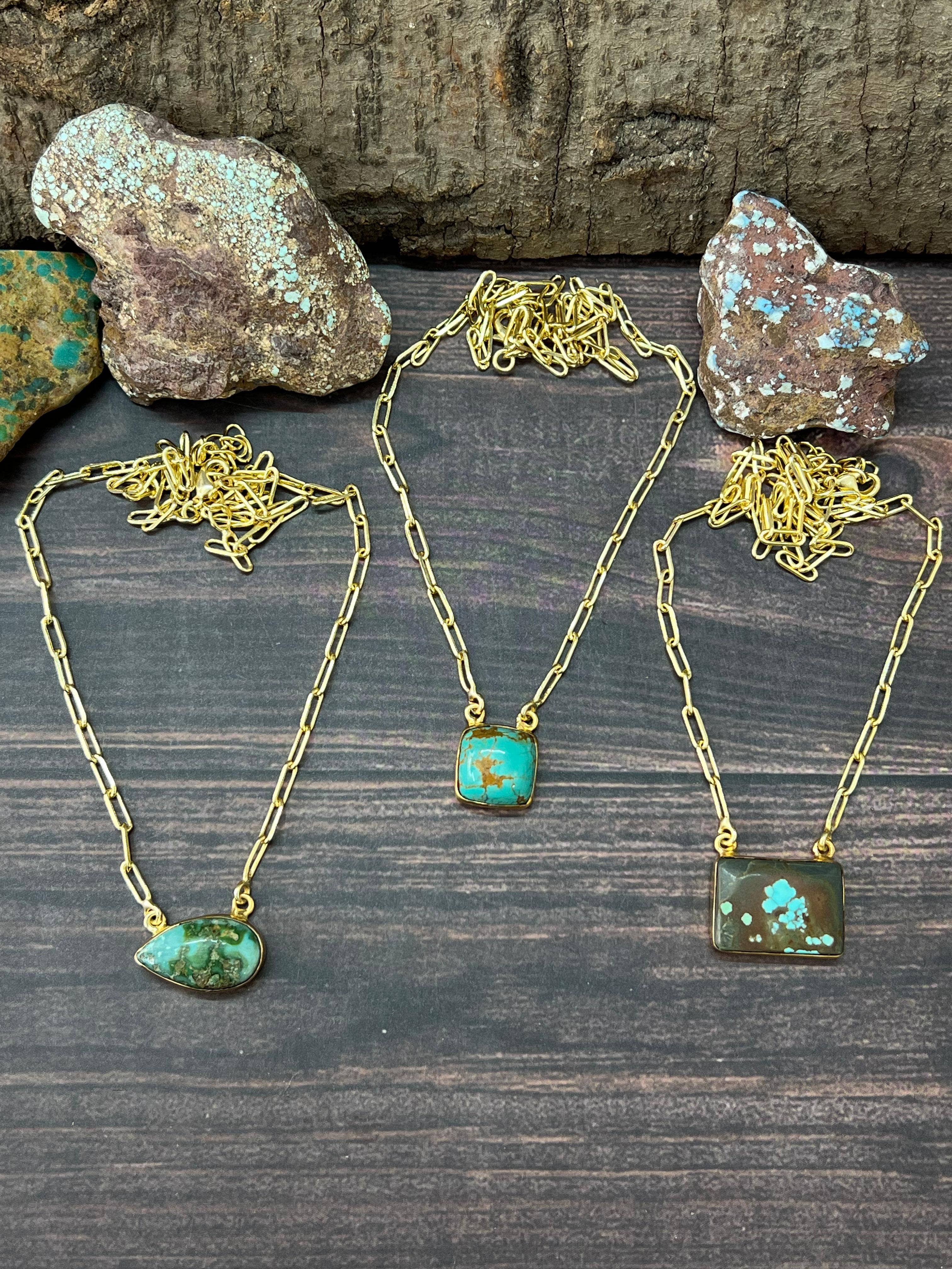 Nizhonitradersllc - Wholesale Pendant/Charm Necklace - "THE GOLDEN COLLECTION" Handmade Natural Kingman Turquoise, Sonoran Mountain Turquoise, Number 8 Gold Plated Necklace (3)5
