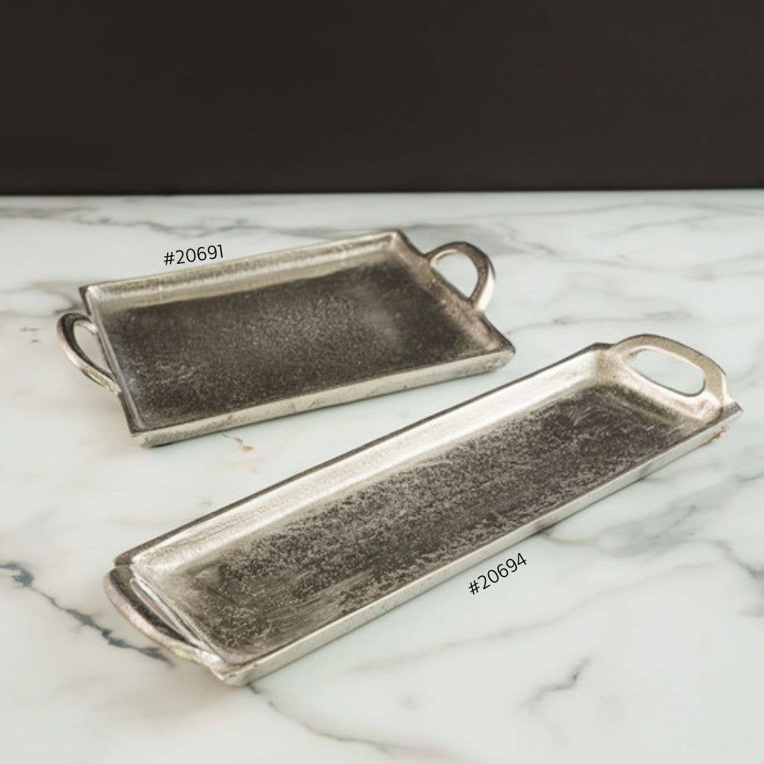 India Handicrafts Inc - Wholesale Decorative Tray - Textured Slim Rectangule Aluminum Handle Tray4