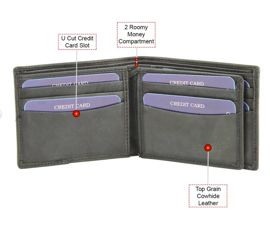Leather Impressions Inc - Wholesale Wallet - Men's - RFID Bifold w/Center I.D. Flap & Corner Contrast Notch 1571513