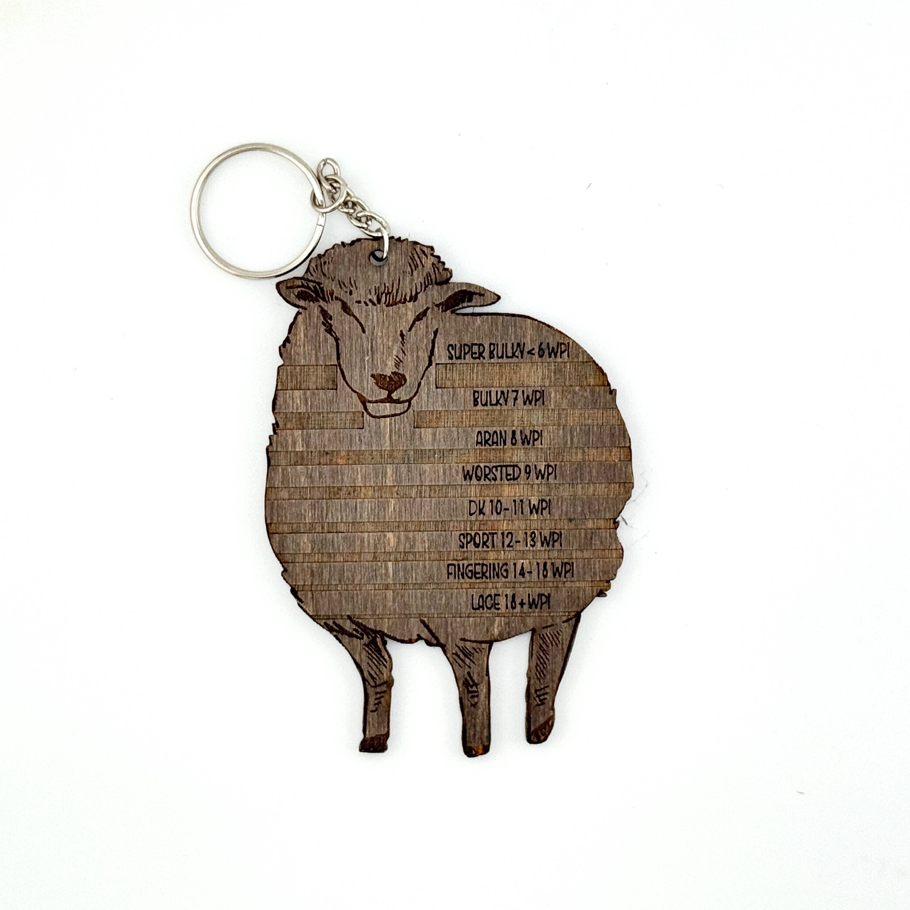 Art by Erica H & Rebel Stitchers - Wholesale Knitting/Crochet Supplies - Sheep Sketch Yarn Weight Gauge Wooden Keychain 2.5 x 3.8"2