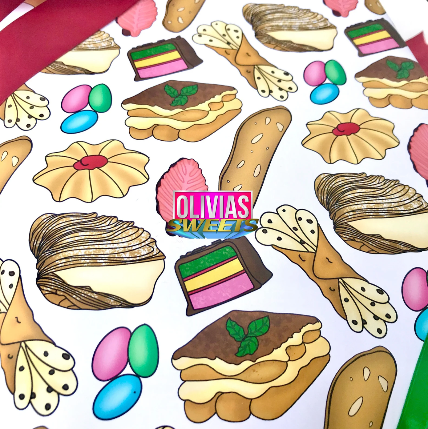 Olivias Paper – wholesale Flat wrap – Italian Cookies Christmas Holiday Gift Wrap2