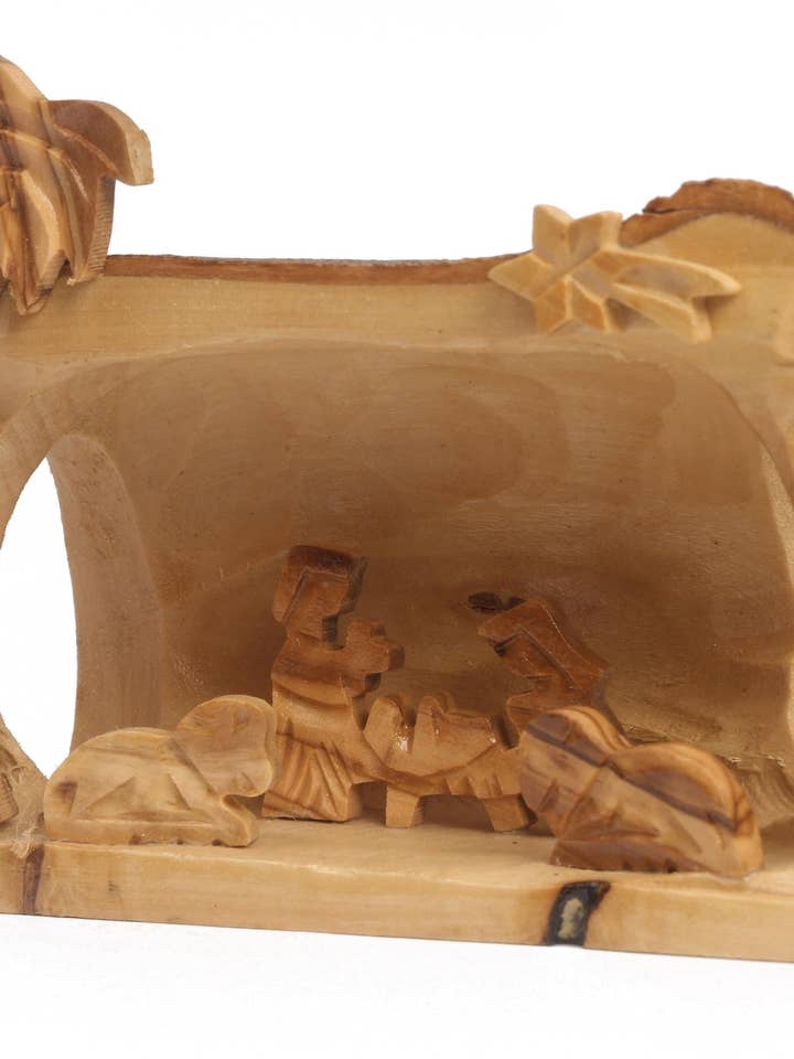 Olive Wood Nativity Scene_ Carved Grotto for wholesale by Holyland Artisans