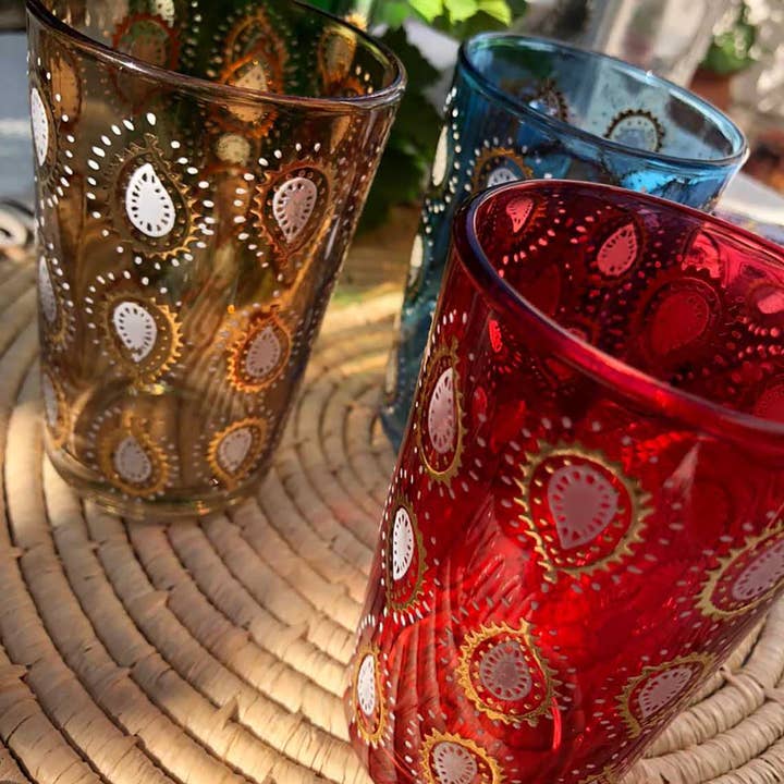 Scents and Feel - Wholesale Coffee/Tea Cup - Set of 6 Moroccan tea glasses Assorted Colors Gold Tears