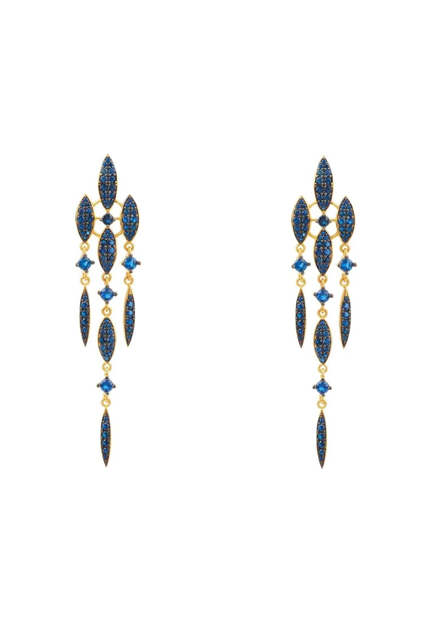 Latelita - Wholesale Dangle earrings - Valencia Statement Drop Earring Sapphire Blue CZ Gold