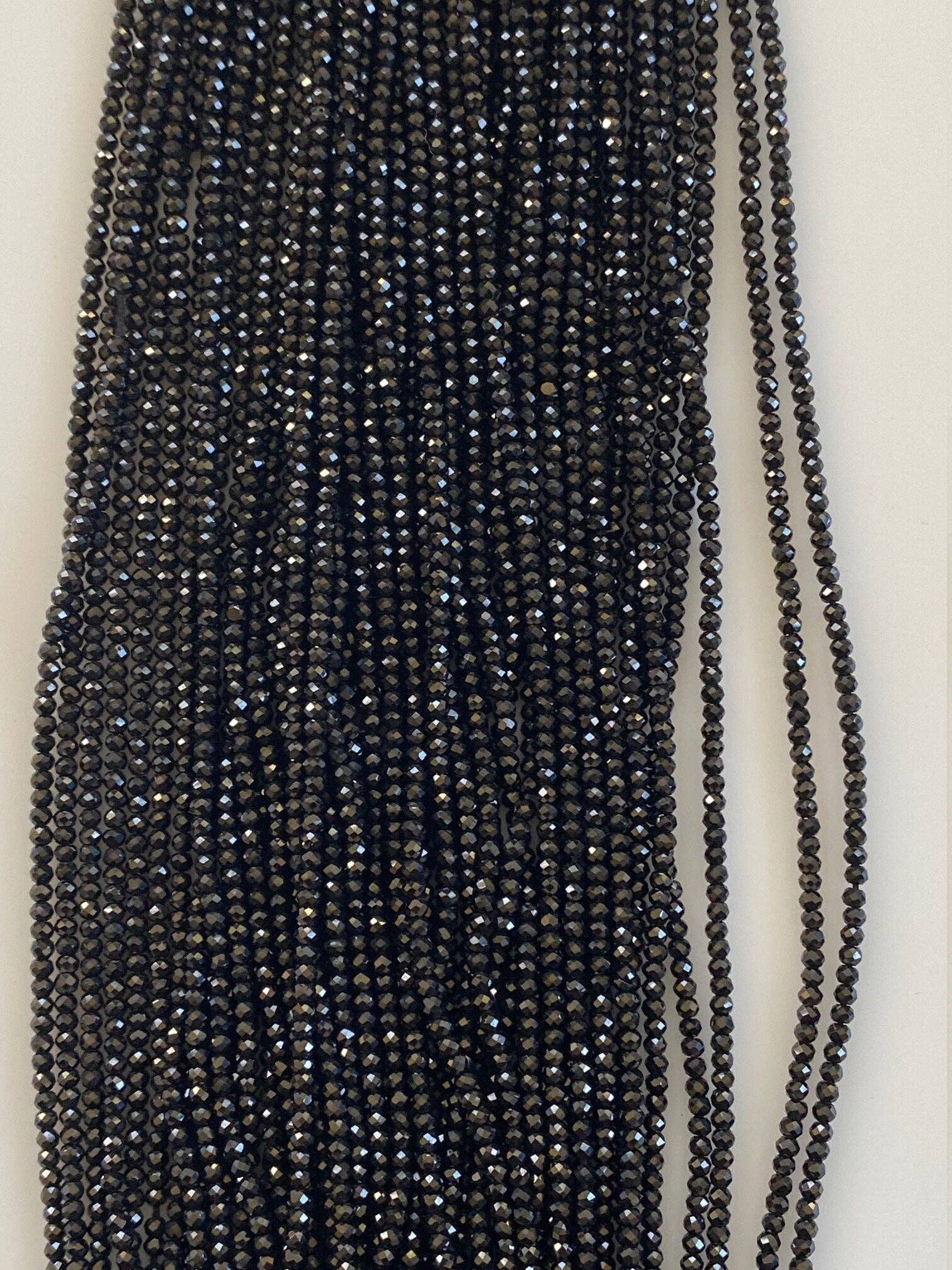Purity Beads - Wholesale Beads - Black Spinel 5 strands. AAA Quality, 13" long Strands, Micro Faceted, Rondelles, Two Sizes Available: 2mm & 3mm.2