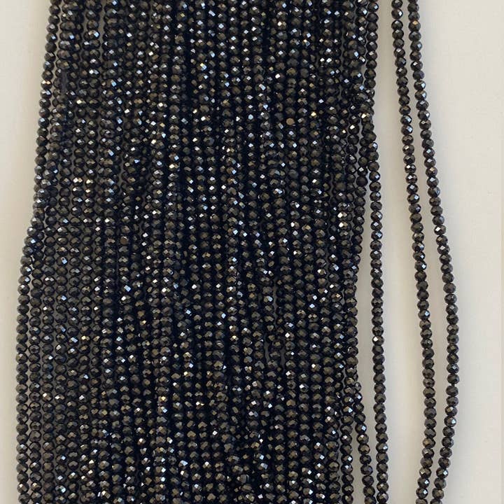 Purity Beads - Wholesale Beads - Black Spinel 5 strands. AAA Quality, 13" long Strands, Micro Faceted, Rondelles, Two Sizes Available: 2mm & 3mm.2
