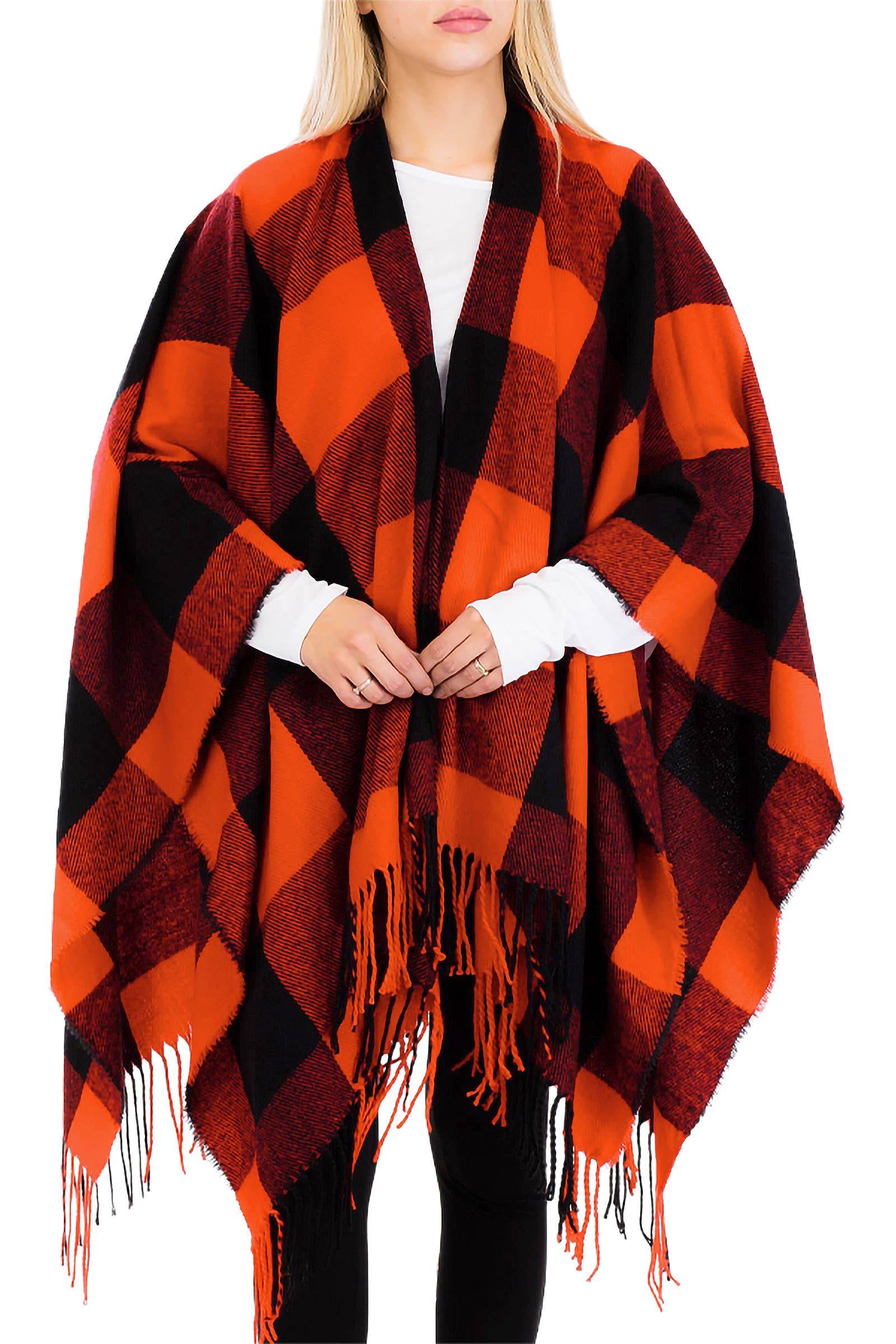 Cap Zone – wholesale Poncho – Women's – Classic Buffalo Check Plaid Ruana Poncho4