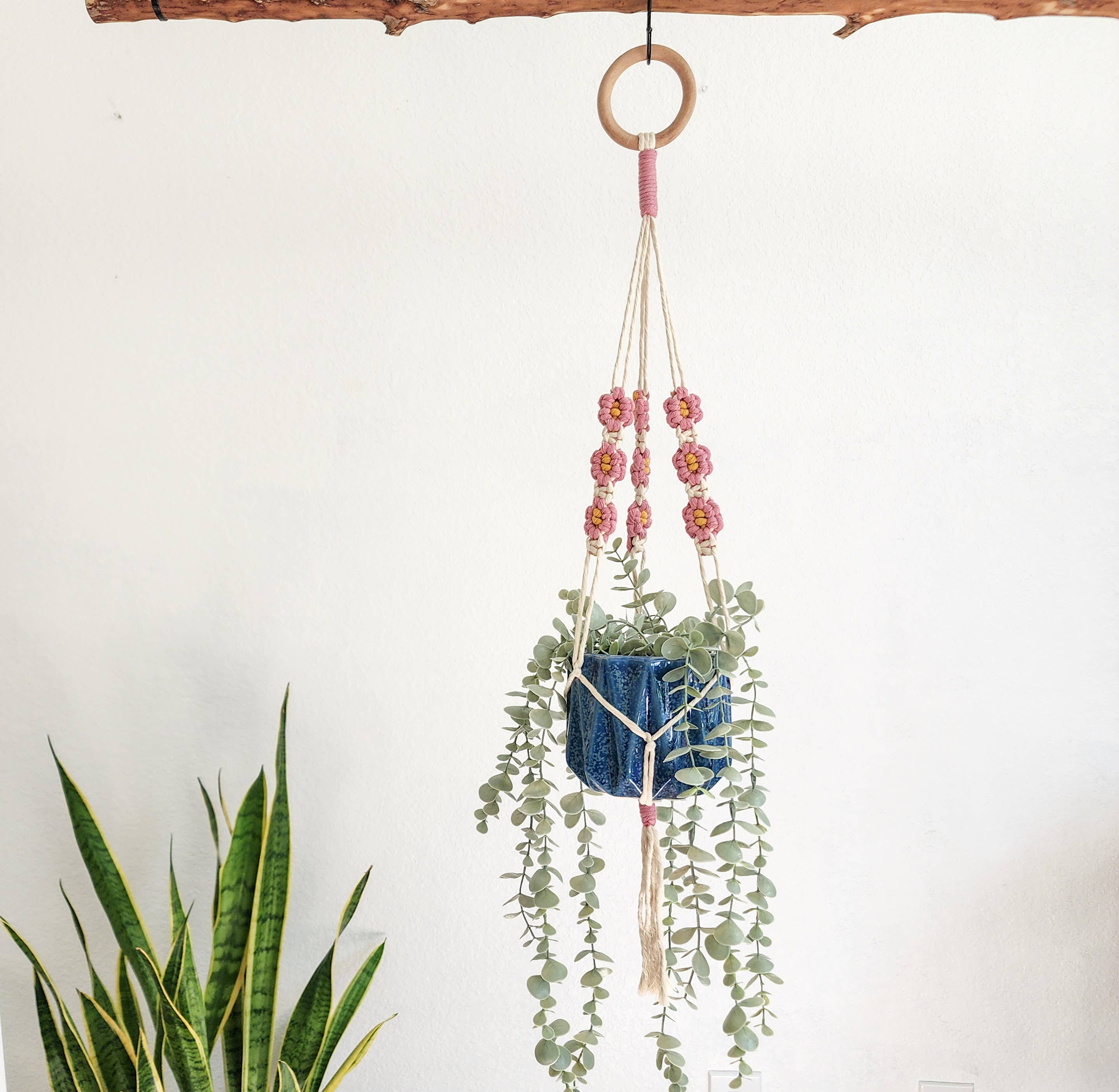 Handmade By Uruba - Wholesale Hanging Planter - Floral Daisy Plant Hanger, Handmade Macrame Plant Accessory16