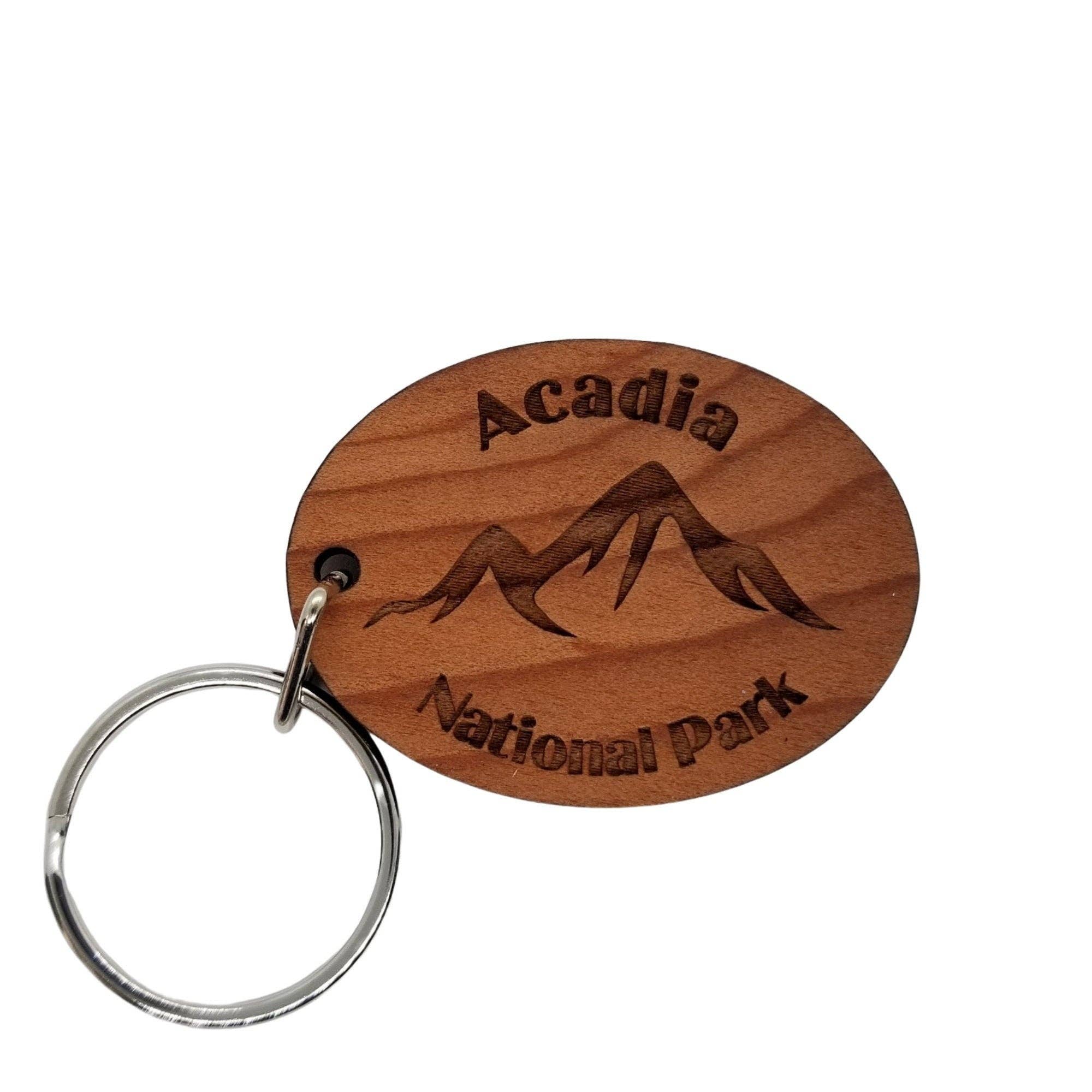 Happy Wood Products - Wholesale Keychain - Unisex - Acadia National Park Keychain Mountains Wood Keyring Made in USA Maine Souvenir Cadillac Mountain ME Souvenir Key Tag Bag0