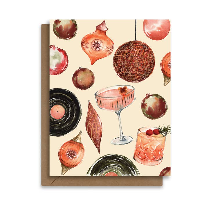 Retro Christmas Ornament Holiday Card for wholesale by Paperbec Design Co.