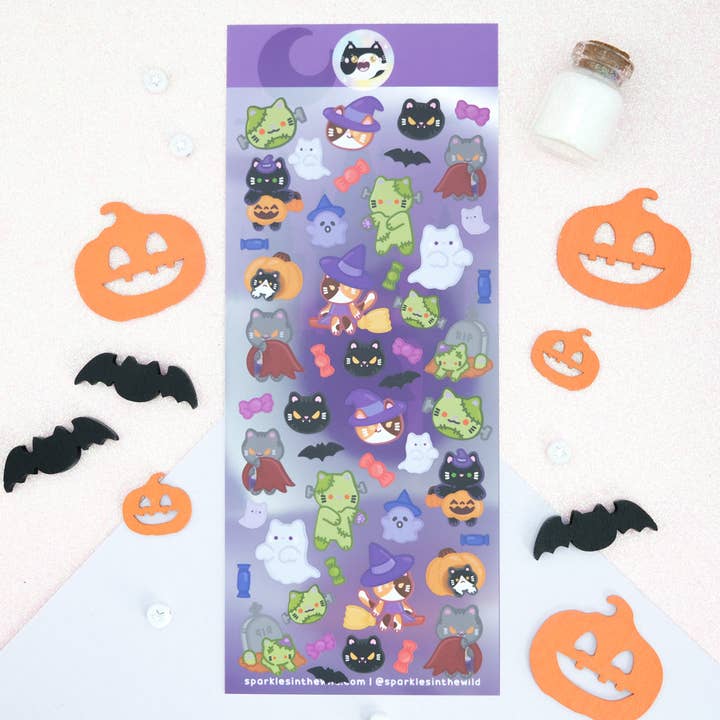 Feuille d'autocollants déco Chats et Créatures Effrayants for wholesale by Sparkles in the Wild