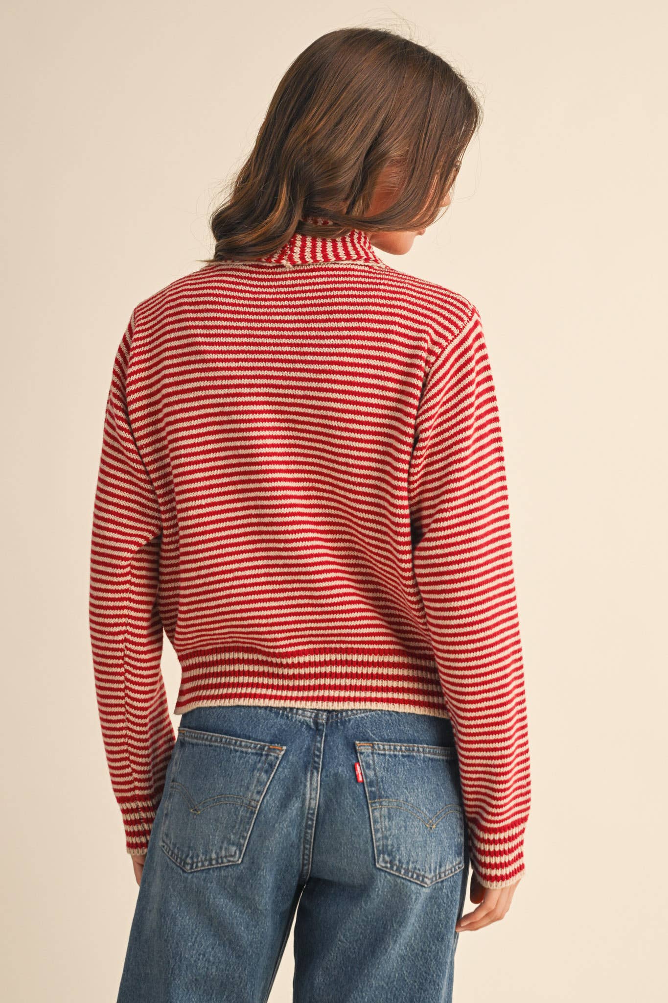 &MERCI - Wholesale Knit Sweater - Women's - STRIPED TYING NECK SWEATER CARDIGAN MSW1112514
