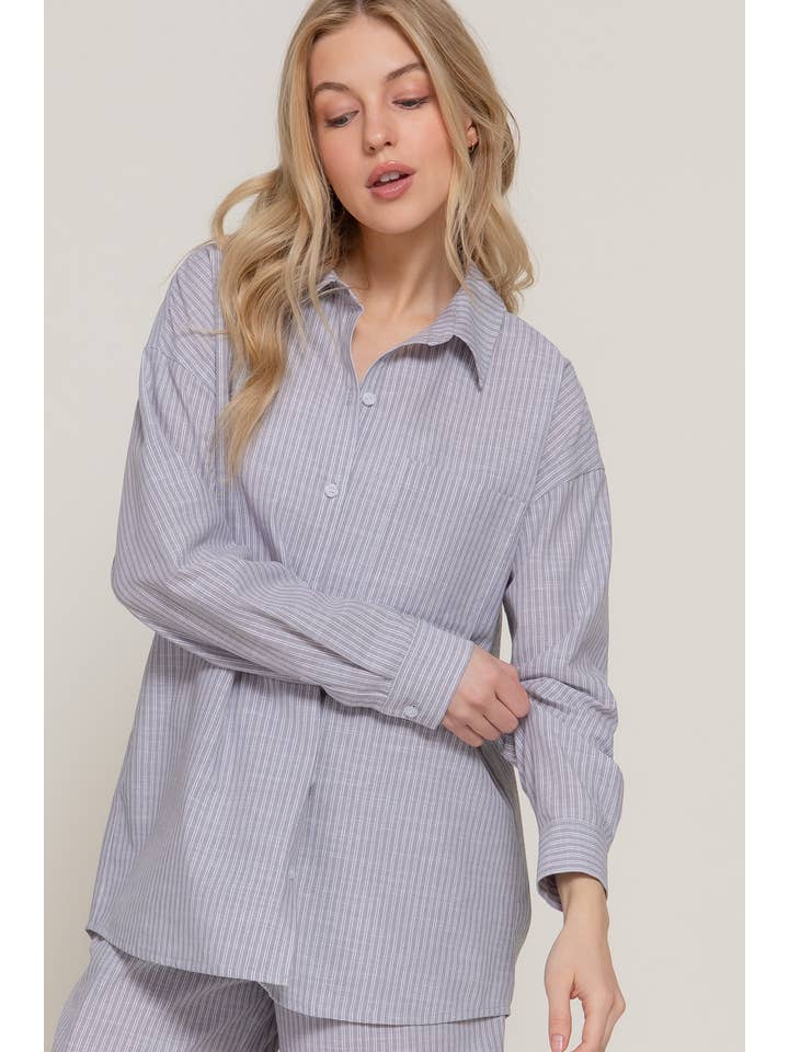 Active Basic | Active USA – Großhandel Hemd mit Button-down-Kragen – Damen – Langärmliges Button-Down-Hemd mit Y/D-Streifen aus Gaze14