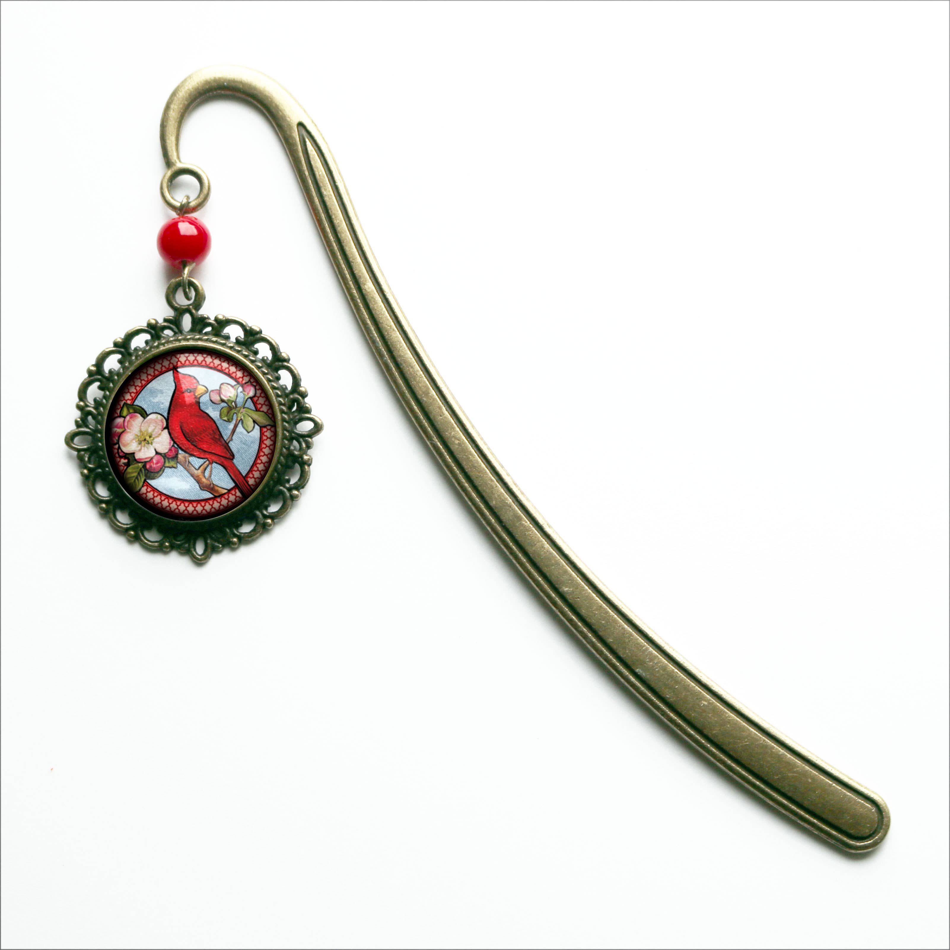 The Divine Iguana - Wholesale Bookmark - Cardinal Bird Vintage Inspired Bronze and Glass Bookmark1