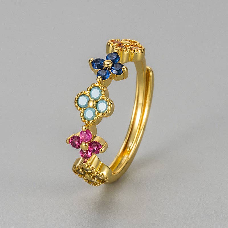 Revelari - Wholesale Multi-Stone Ring - Colorful Floral Gold Ring2