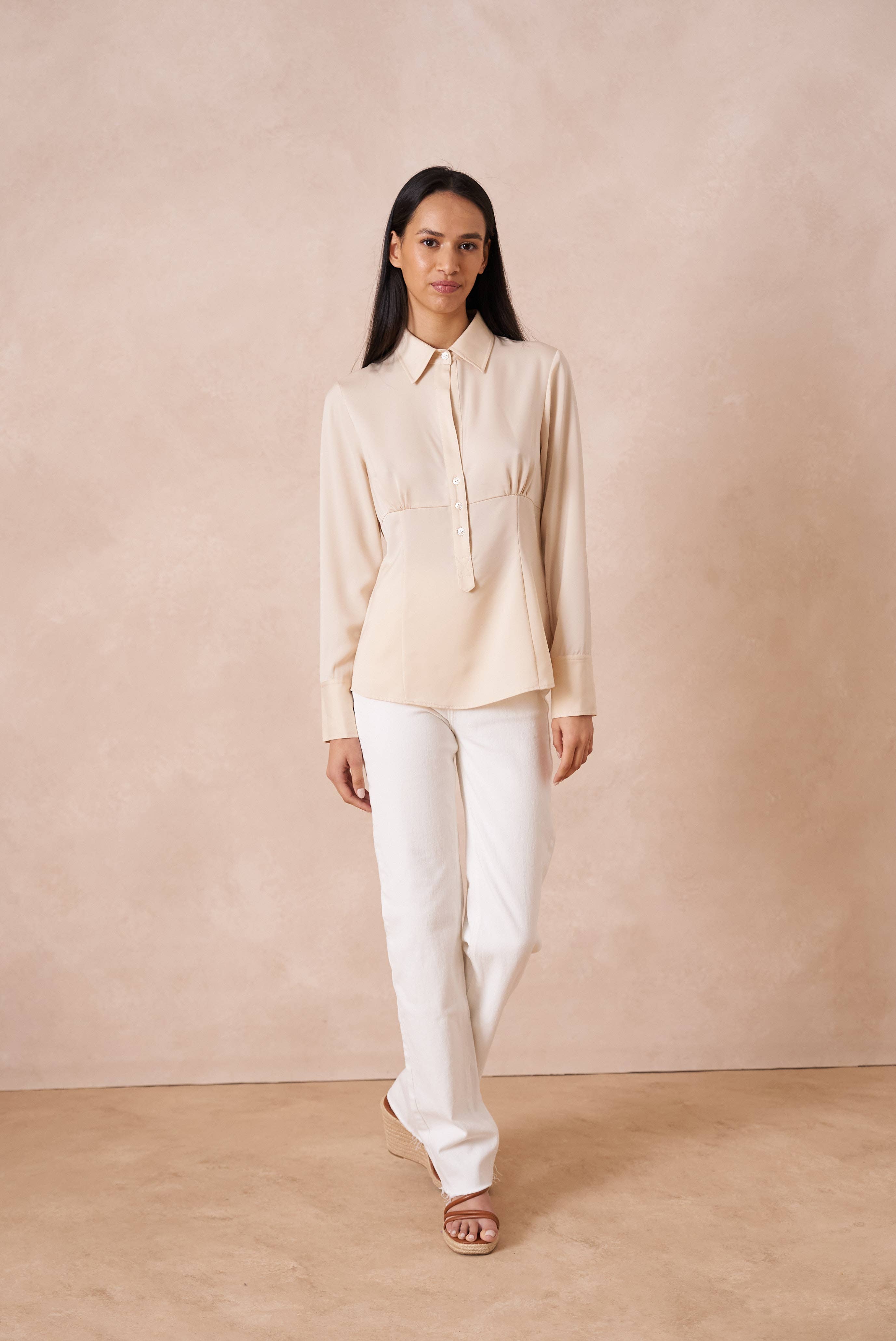 Attentif Paris - Wholesale Button Down Shirt - Women's - Satin corset shirt with lapel collar2