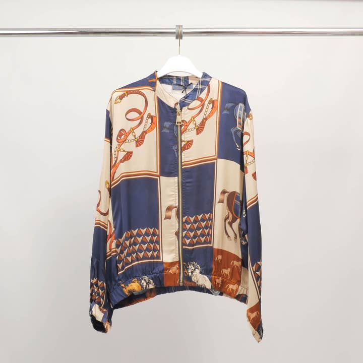 Cecile Wang - Wholesale Jacket - Women's - Equestrian print zip-up jacket in viscose and silk – KD8772VS-301