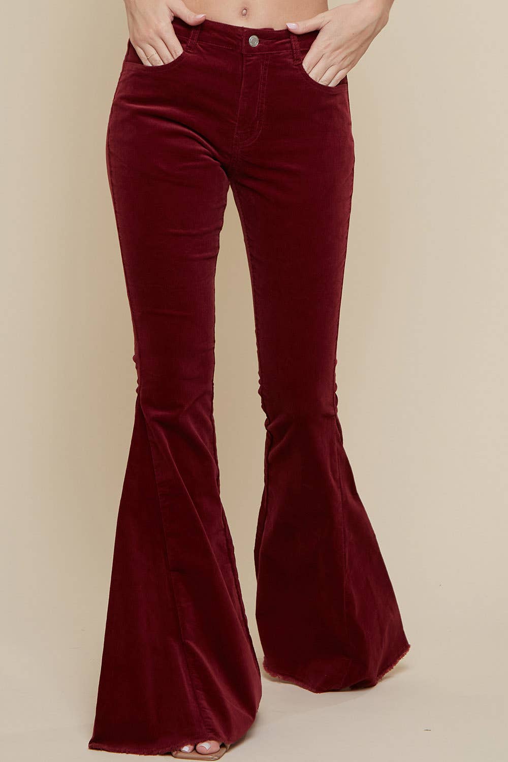 Saints & Hearts - Vente Pantalon – femme - BAS DE CLOCHE EN VELOURS CÔTELÉ WINE WESTERN GRANDE TAILLE SIP6144AP7