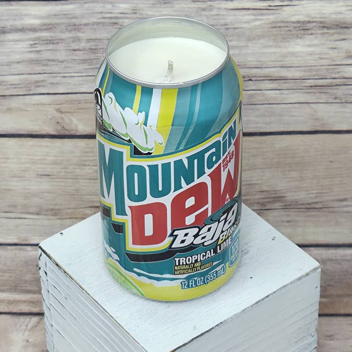 Mountain Dew Baja Blast Soda Pop Can Soy Candle for wholesale by 716 Candle Co
