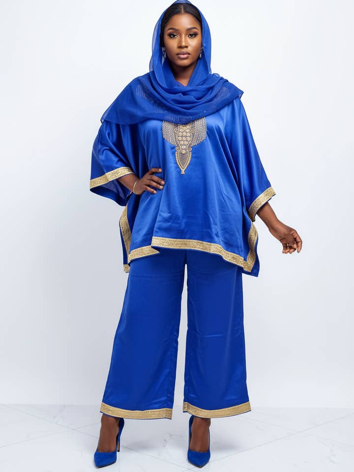 kaftan Palazzo Set Royal Blue And Gold - kP05 for wholesale by India Batik