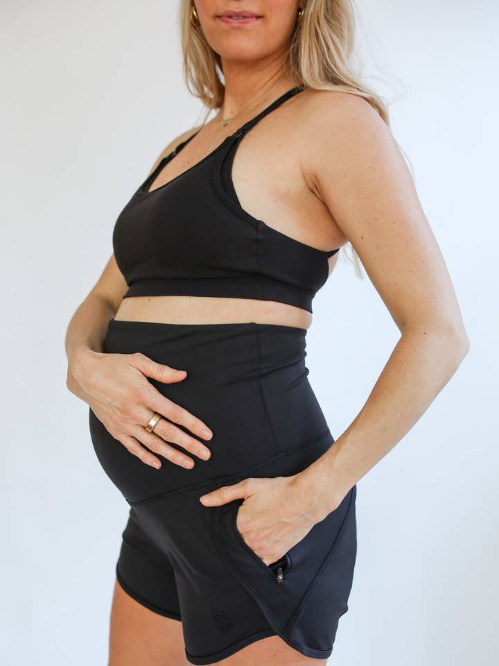 Maternity Athletic Shorts - Black for wholesale by Movemama Apparel