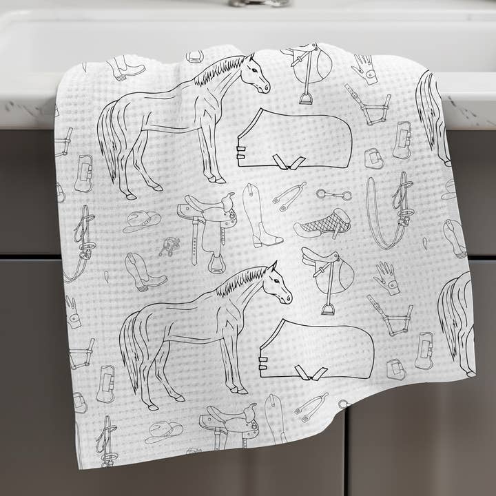 Canary Road - Wholesale Tea Towel - Horse Pony Equestrian Tack Kitchen Towel Waffle Gifts Farm