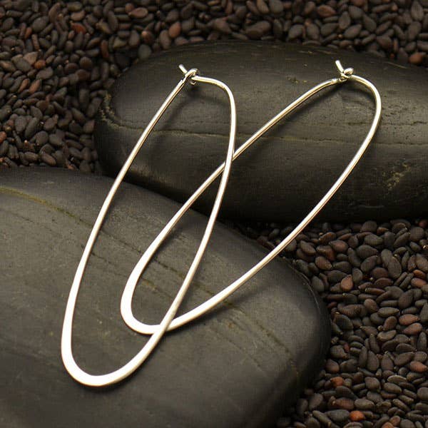 Nina Designs - Vente Créoles - Boucles d’oreilles ovales longues en argent sterling 50 x 15 mm