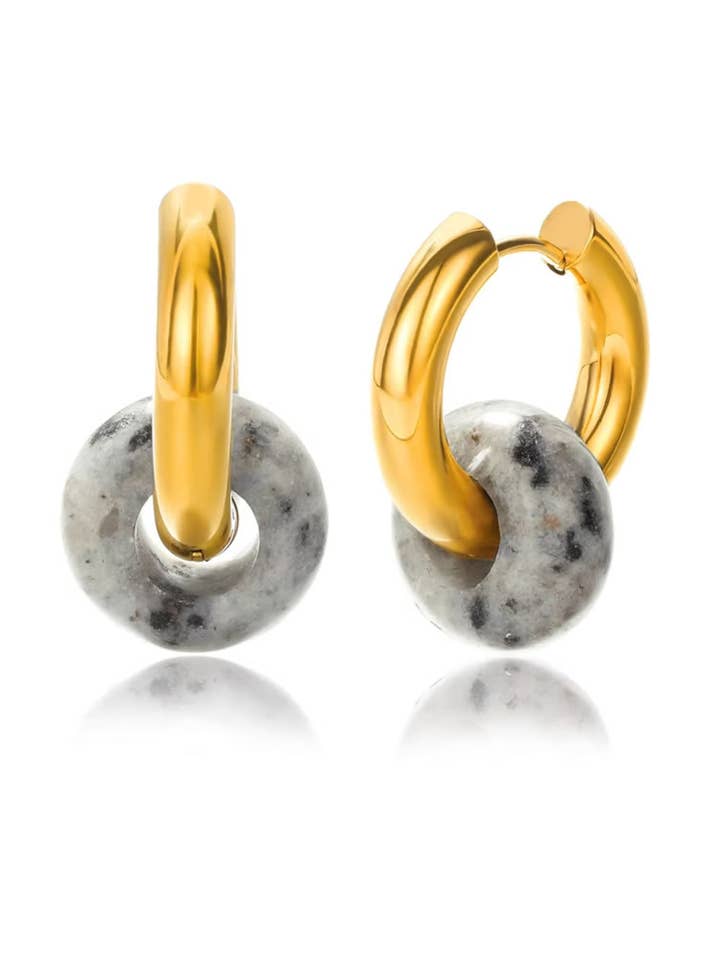 Astrid Hoop Earrings with Concrete Look Stone Bead for wholesale by Greenwood Designs
