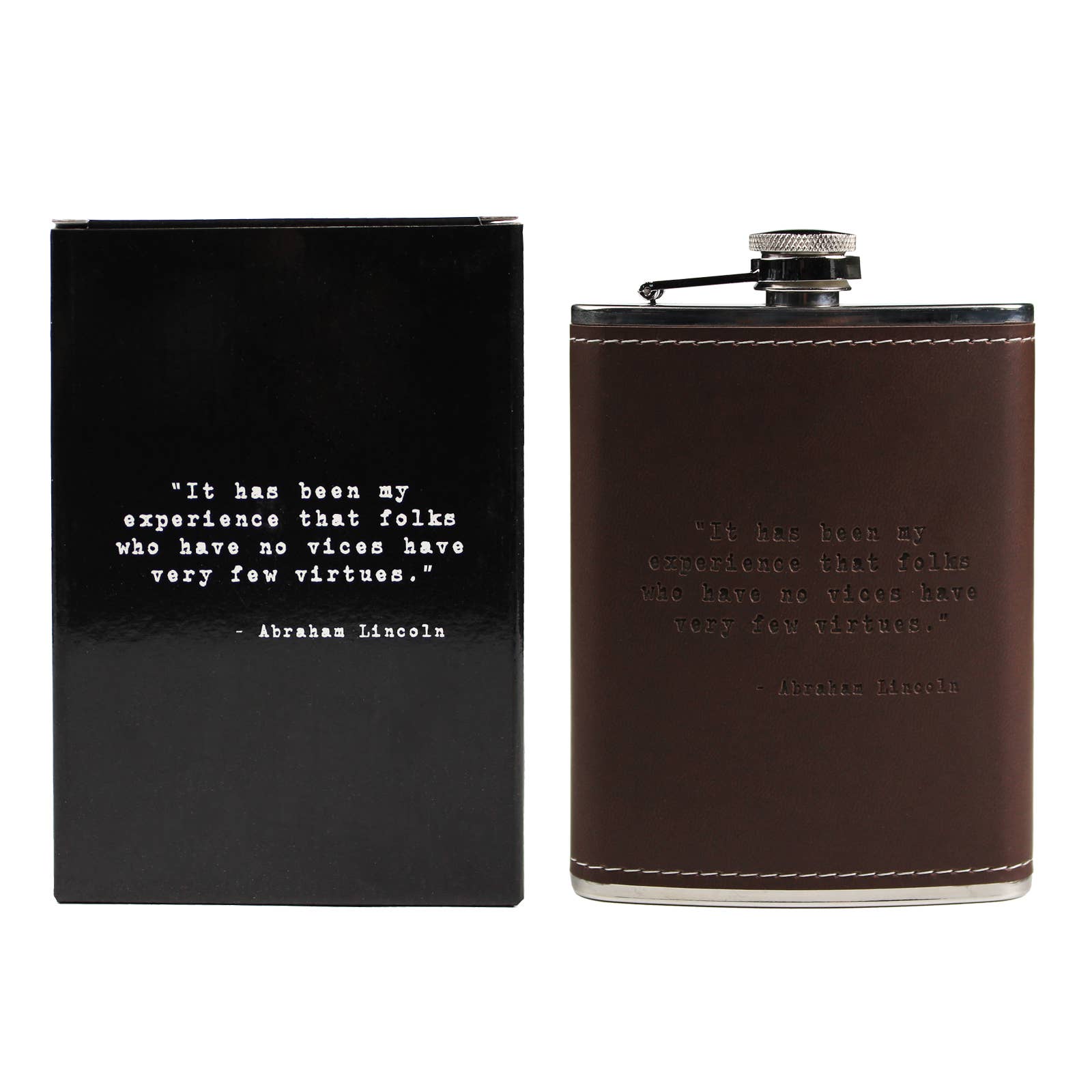 Layne Wilson - Wholesale Flask - Abraham Lincoln Quote Leather Flask1