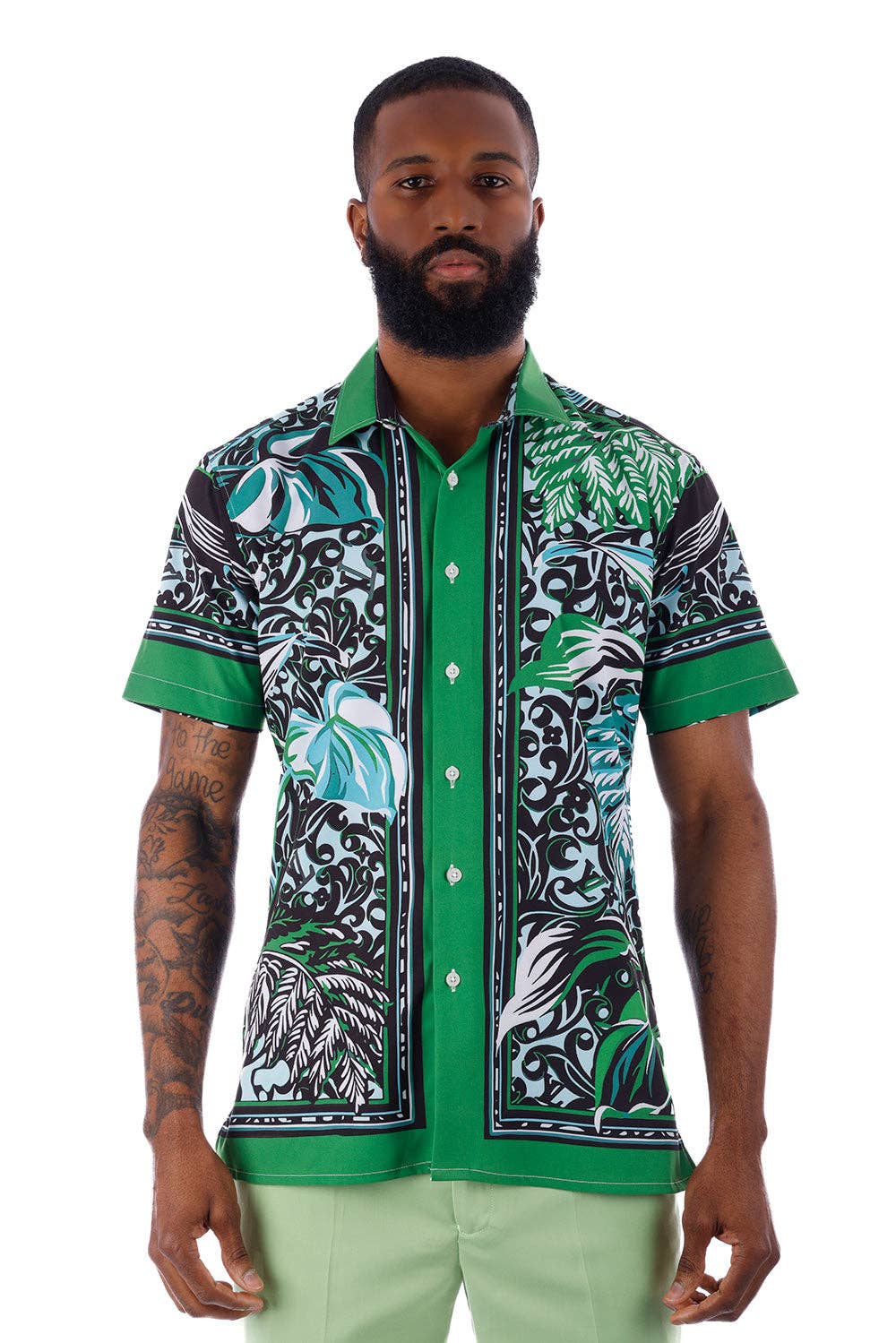Green Men's Floral Geometric Short Sleeve Shirts 4SST34 for wholesale on Faire1