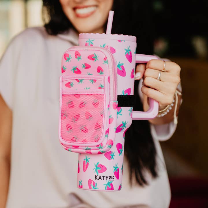 Pink Subtle Strawberry Wholesale Tumbler Pouch Bag for wholesale on Faire