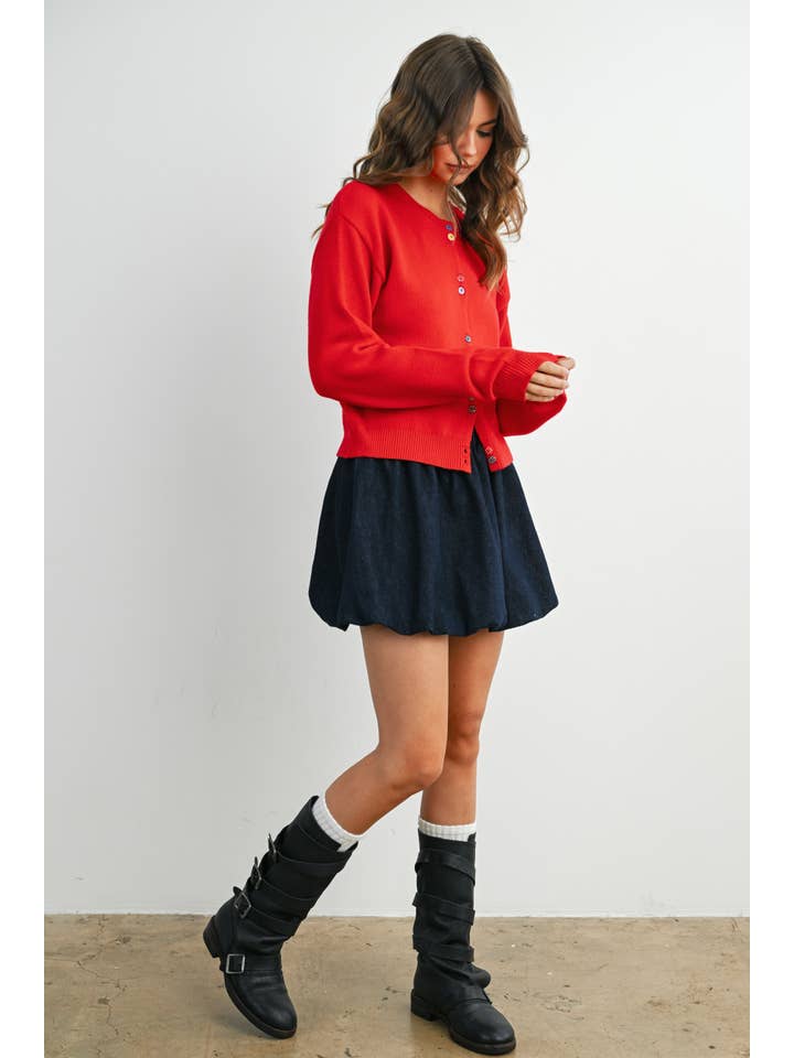 BUTTERMELON - Wholesale Cardigan - Women's - Long Sleeve Buttoned Cropped Cardigan - BMC79062