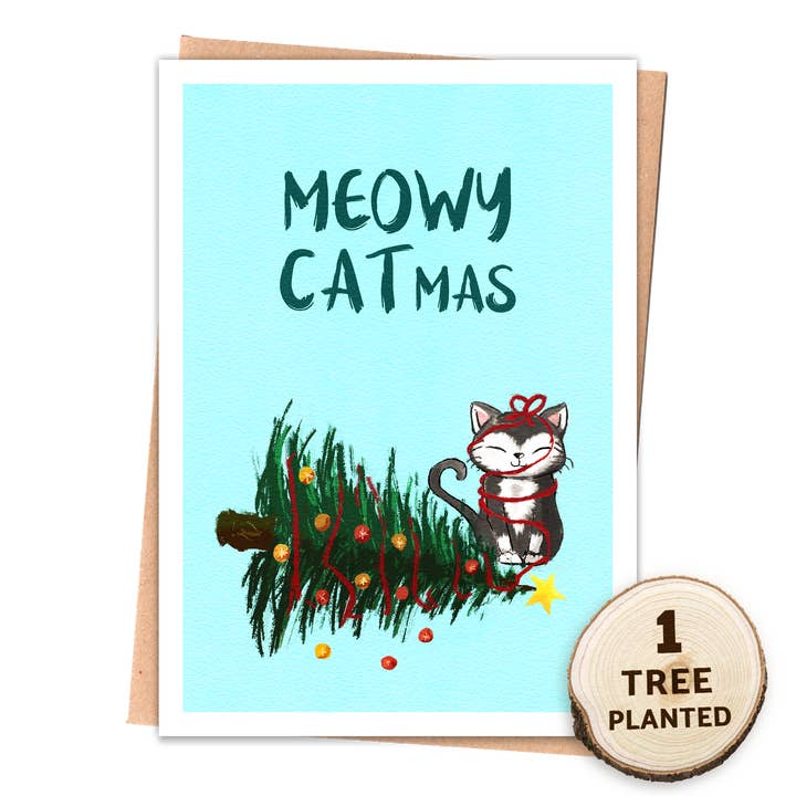 Eco Friendly Christmas Card & Seed Eco Gift. Meowy Cat mus for wholesale by 1 Tree Cards