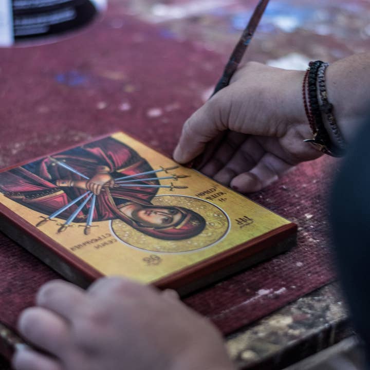 TheHolyArt - Wholesale Pencil Holder - Crucifixion icon and Pencil holder 25x10cm, Handmade Greek Orthodox icon, Byzantine art pencil holder on wood, religious decor8