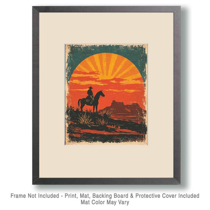 Mowbi - Wholesale Art Print - Vintage Sunrise Cowboy - Western and Southwestern Home Decor Wall Art Prints – 8″x10″ Artwork – 11″x14″ Matte