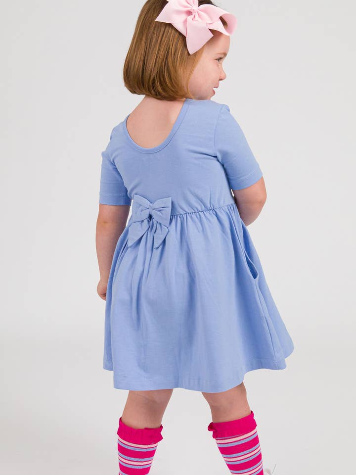 Girls Periwinkle Blue Short Sleeve Knit Twirl Dress
for wholesale by RuffleButts + RuggedButts