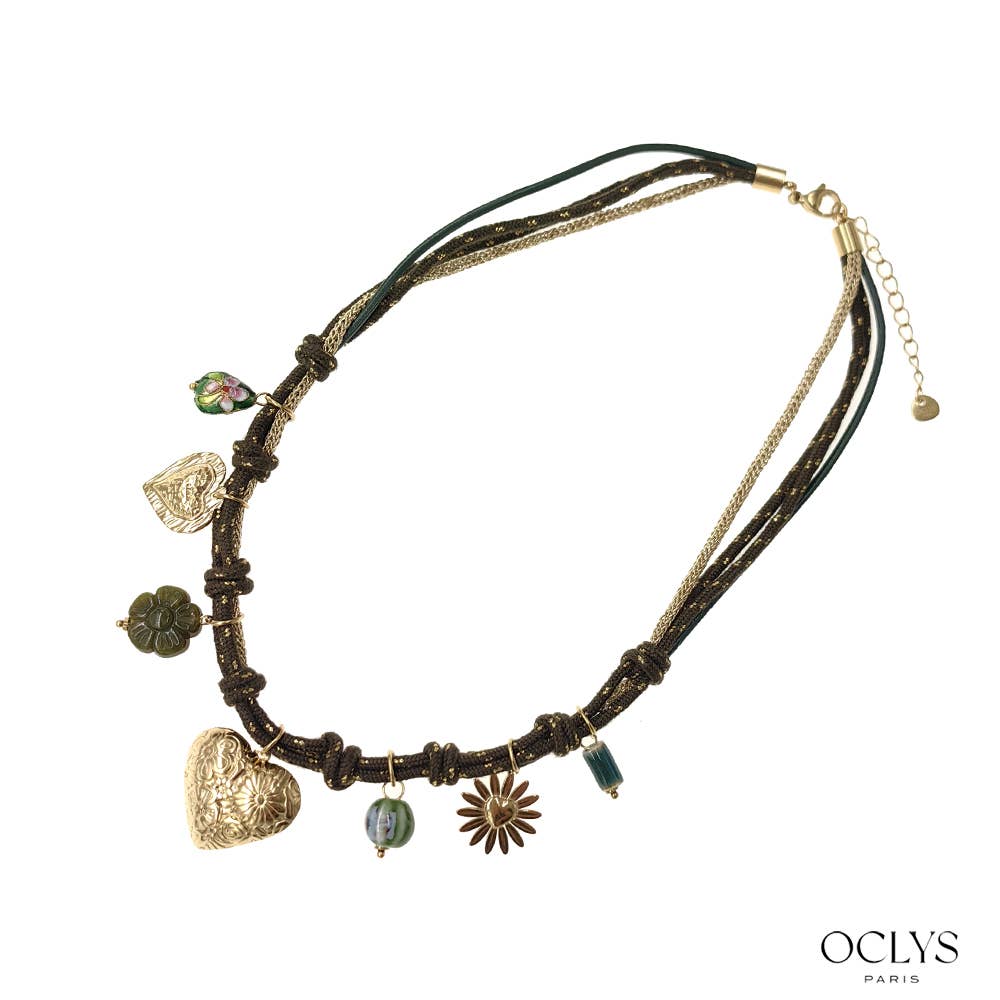 Oclys - Wholesale Pendant/Charm Necklace - Double cord necklace with heart charms in gold stainless steel4