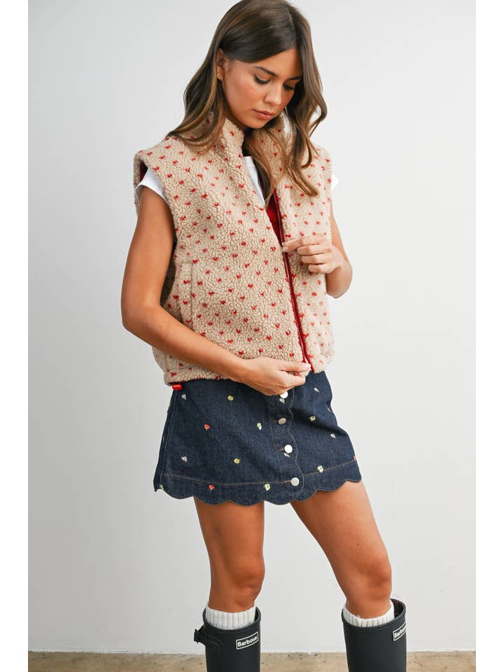 BUTTERMELON - Wholesale Jacket - Women's - Floral Fleece Sleeveless Vest - BMJ784942