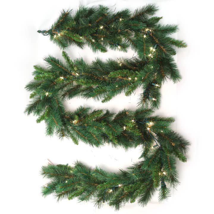 Larksilk - Wholesale Bunting/Garland - 9' Pre-Lit Majestic Pine Christmas Garland, 160 Faux Tips