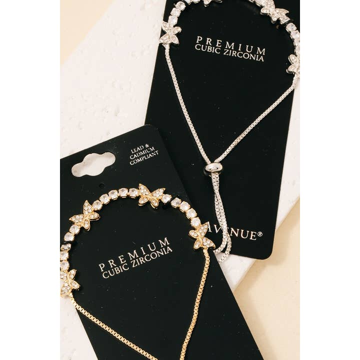 Fame Accessories - Wholesale Beaded Bracelet - Cubic Zirconia Butterfy Charms Cord Bracelet