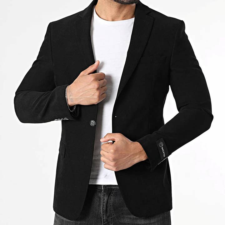 Blazer efeito veludo preto por atacado de MACKTEN