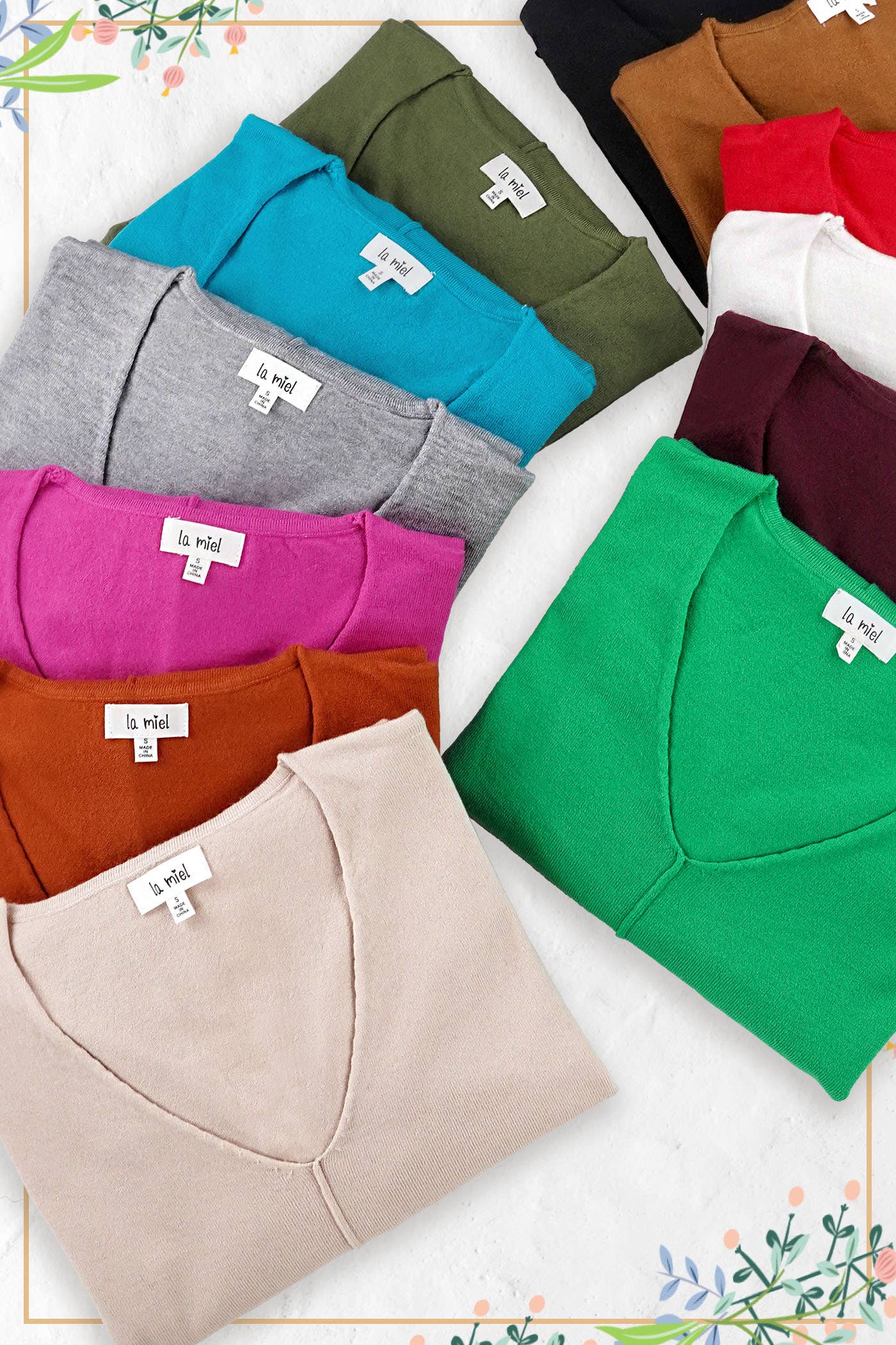 La Miel - Wholesale Knit Sweater - Women's - JBS3122-Stretchy V-neck Long Sleeve Lightweight Knit Top32