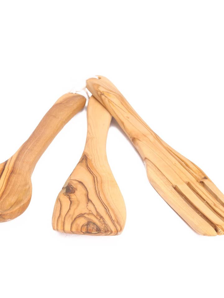 Olive Wood Kitchen Utensils Set A for wholesale by Holyland Artisans