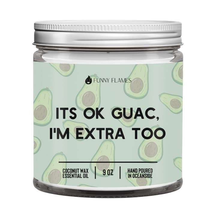 Funny Flames Candle Co - Les Creme - Wholesale Jar/Filled Candle - It's Ok Guac, I'm Extra Too - Funny Candle0